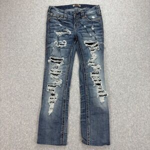1921 Joni Straight Distressed Jeans Womens 25x34 Blue Low Rise Thrashed Grunge
